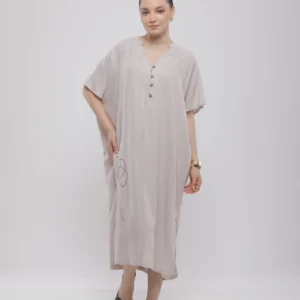 ROBE JEBBA MI-LONGUE À COL V BOUTONNÉ