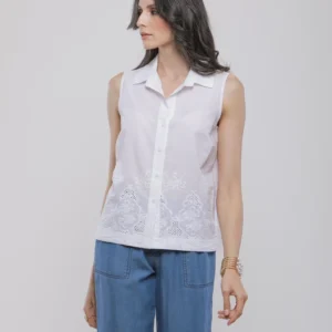 CHEMISE SANS MANCHES BRODÉE À COL CLASSIQUE