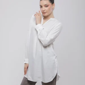 BLOUSE LONGUE FLUIDE À BOUTONS ET MANCHES LONGUES