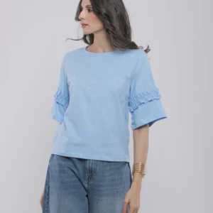 T-SHIRT À MANCHES POPELINE ET VOLANTS