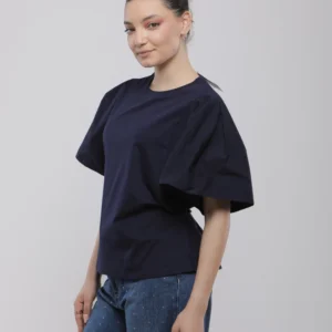 T-SHIRT À MANCHES POPELINE ET NOEUD