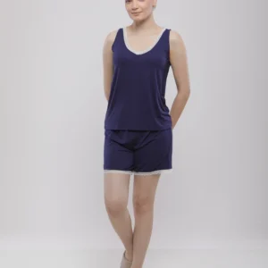 PYJASHORT COL V AVEC FINITIONS EN DENTELLE