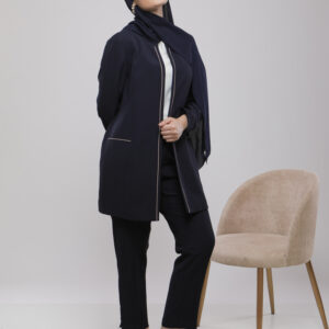 VESTE LONGUE CHIC À POCHES LISERÉES