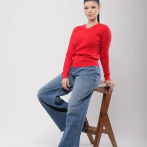 PULL EN MAILLE TORSADÉE COL V