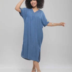 ROBE JEBBA MI-LONGUE FLUIDE À COL V ET MOTIFS ÉLÉGANTS