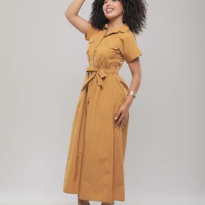ROBE MI-LONGUE EN COTON CEINTURÉE