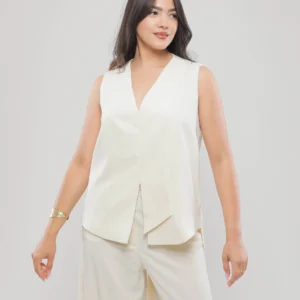 BLOUSE SANS MANCHES AVEC RABAT DÉCORATIF SUR LE DEVANT