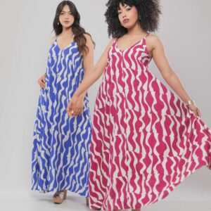ROBE LONGUE FLUIDE À IMPRIMÉ GRAPHIQUE