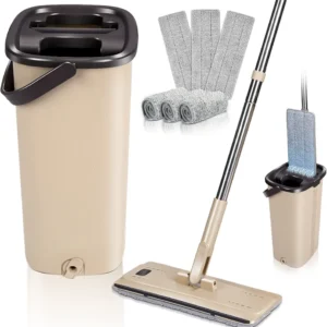 Balai serpillière avec seau + 4 Serpillière en microfibre