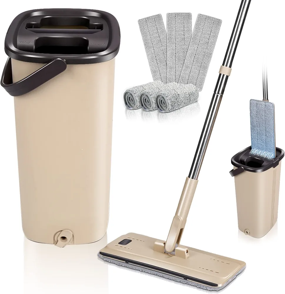 Balai serpillière avec seau + 4 Serpillière en microfibre 1 Balai serpillière avec seau + 4 Serpillière en microfibre