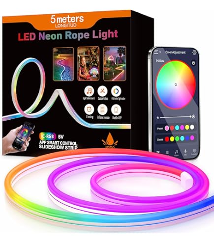 Bande LED Néon RGB Intelligente 5M – Éclairage Ambiance Magique avec Application & Télécommande (Étanche IP68) 1 Bande LED Néon RGB Intelligente 5M – Éclairage Ambiance Magique avec Application & Télécommande (Étanche IP68)