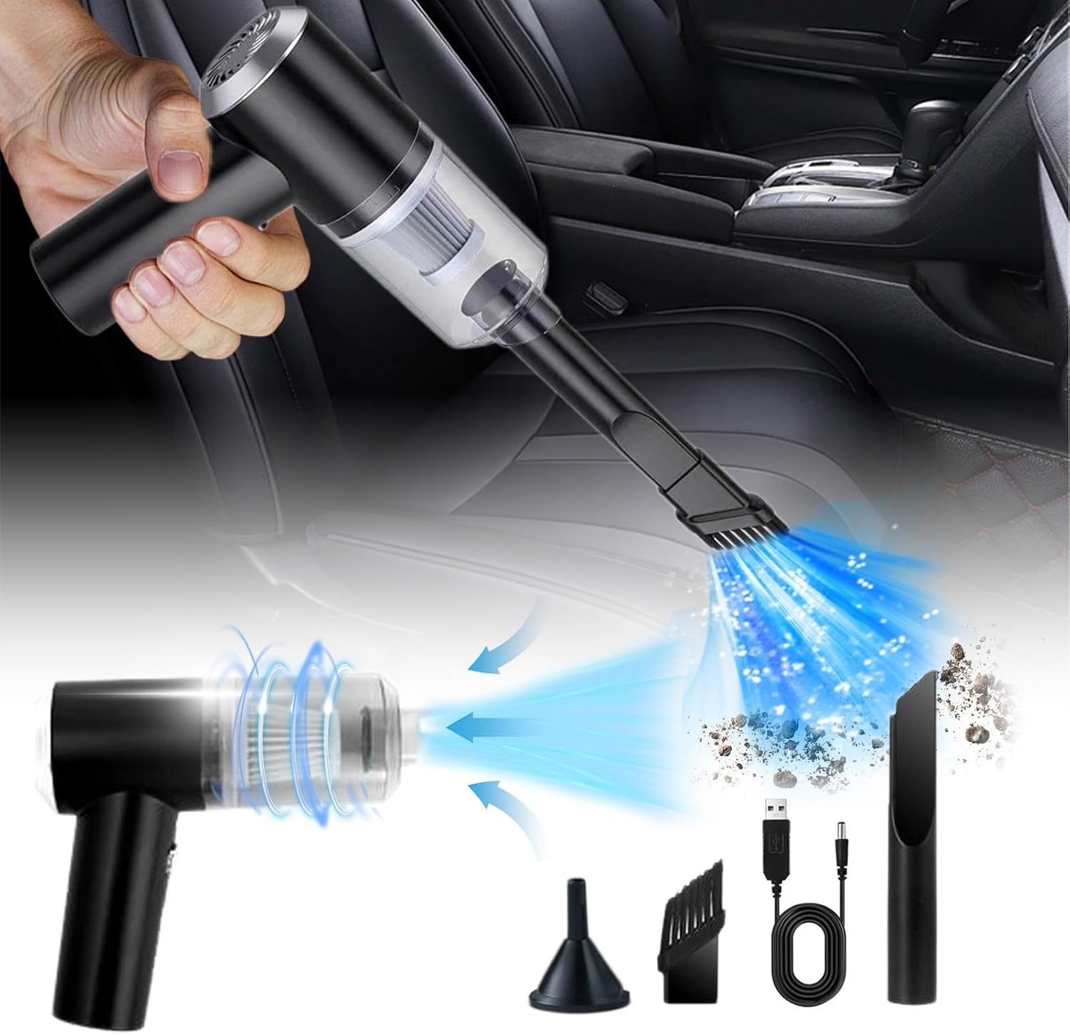 Mini Aspirateur Portable Sans Fil 3 en 1 pour voiture et maison 1 Mini Aspirateur Portable Sans Fil 3 en 1 pour voiture et maison