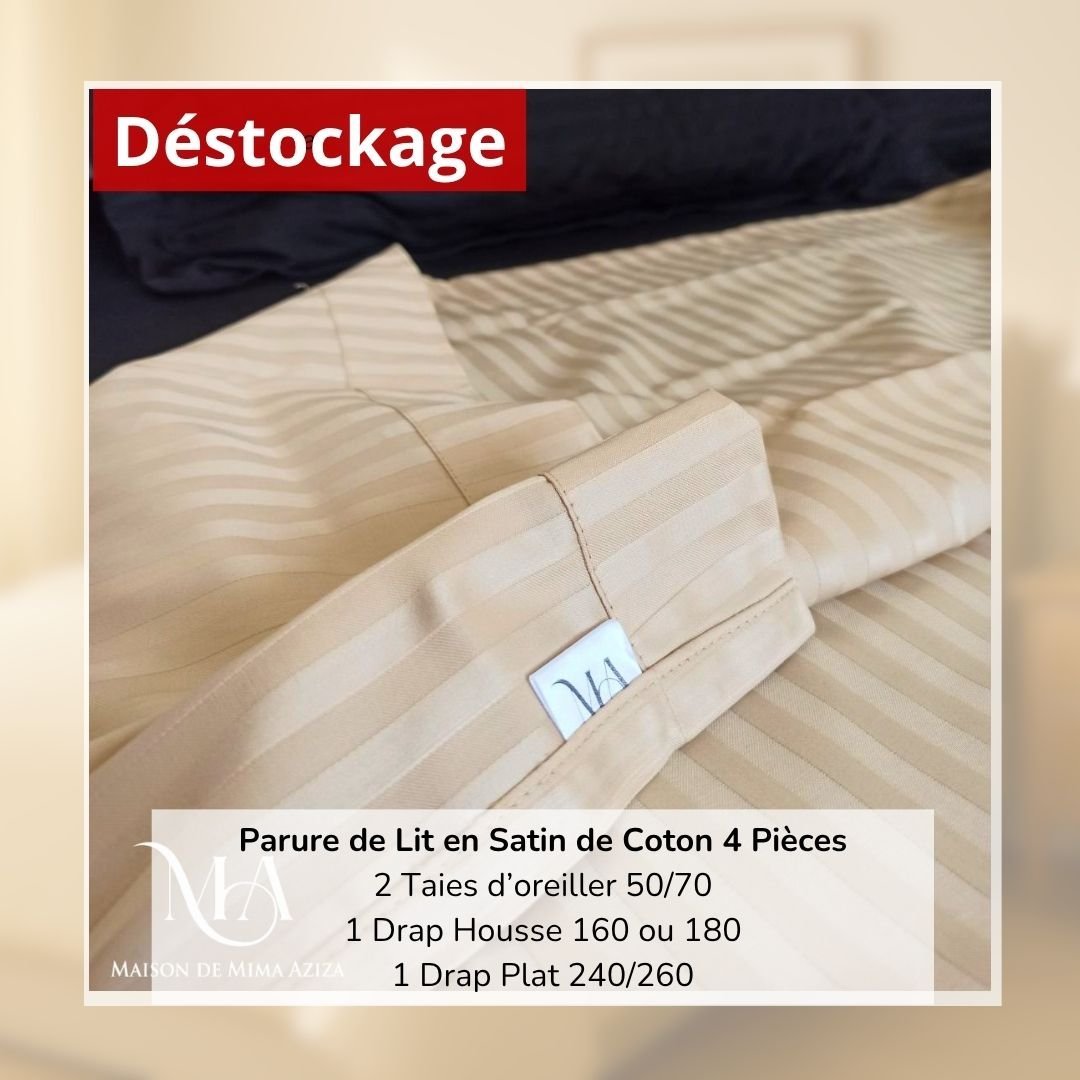 Déstockage! Parure de Lit en Satin de Coton Champagne 2 Places (4 Pièces) 1 Déstockage! Parure de Lit en Satin de Coton Champagne 2 Places (4 Pièces)