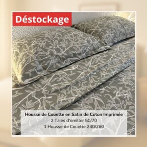 Déstockage! Housse de Couette en Satin de Coton Imprimé V03217 240/260 et 2 Taies