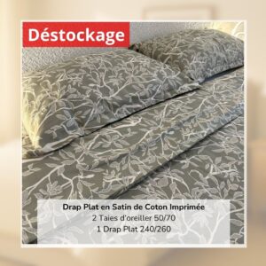 Déstockage! Drap Plat en Satin de Coton Imprimé V03217 240/260 et 2 Taies