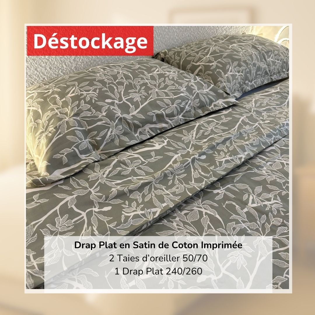 Déstockage! Drap Plat en Satin de Coton Imprimé V03217 240/260 et 2 Taies 1 Déstockage! Drap Plat en Satin de Coton Imprimé V03217 240/260 et 2 Taies