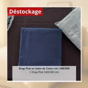 Déstockage! Drap Plat en Satin de Coton Bleu Marine Uni 240/260