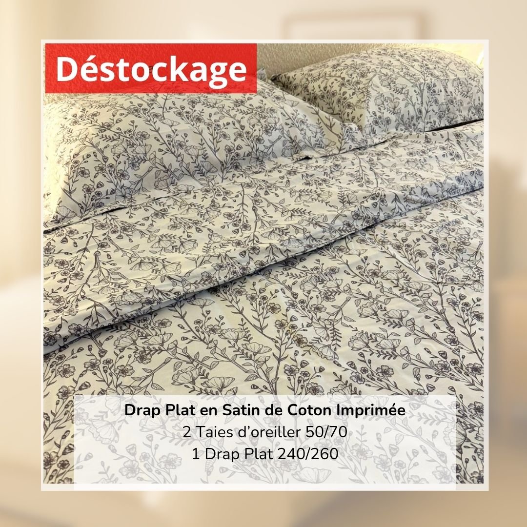 Déstockage! Drap Plat en Satin de Coton Imprimé V22125 240/260 et 2 Taies 1 Déstockage! Drap Plat en Satin de Coton Imprimé V22125 240/260 et 2 Taies