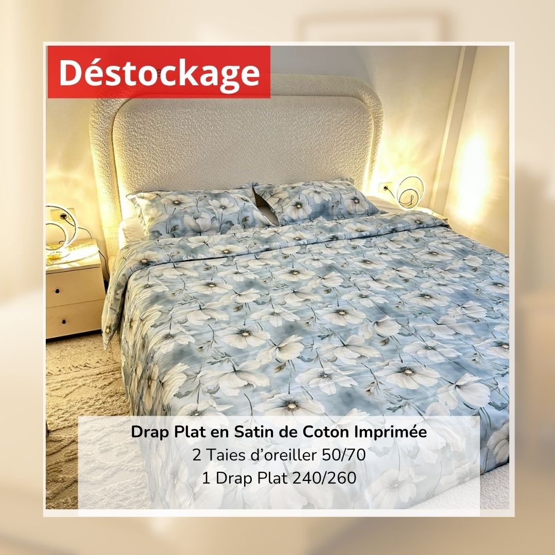 Déstockage! Drap Plat en Satin de Coton Imprimé B11251 240/260 et 2 Taies 1 Déstockage! Drap Plat en Satin de Coton Imprimé B11251 240/260 et 2 Taies