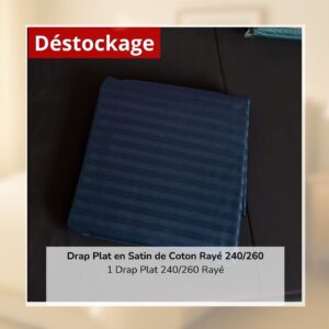 Déstockage! Drap Plat en Satin de Coton Bleu Marine Rayé 240/260