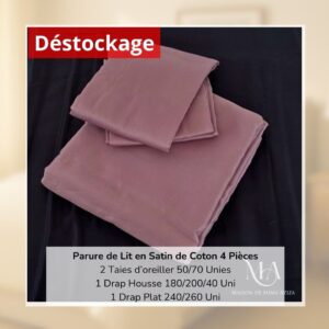 Déstockage! Parure de Lit en Satin de Coton Parme Clair Uni 180/200 (4 Pièces)