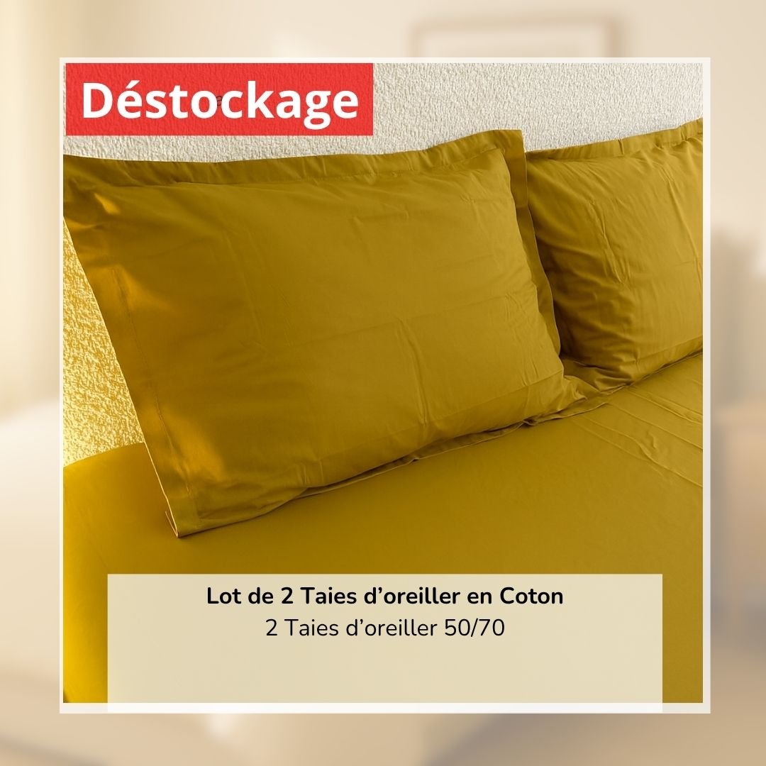 Déstockage! Lot de 2 Taies d’oreiller en Coton Jaune Moutarde Uni (50/70 cm) 1 Déstockage! Lot de 2 Taies d’oreiller en Coton Jaune Moutarde Uni (50/70 cm)