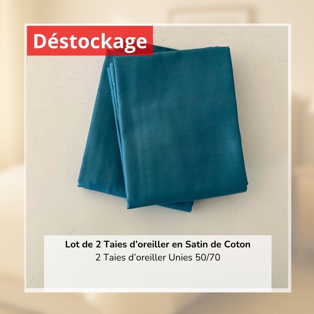 Déstockage! Lot de 2 Taies d’oreiller en Satin de Coton Bleu Vert Uni (50/70 cm) 1 Déstockage! Lot de 2 Taies d’oreiller en Satin de Coton Bleu Vert Uni (50/70 cm)