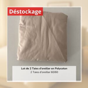 Déstockage! Lot de 2 Taies d’oreiller en PolyCoton Beige 60/60 cm
