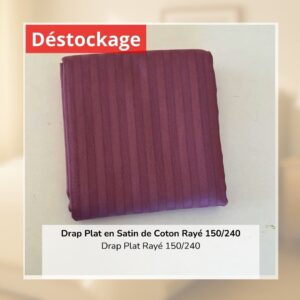 Déstockage! Drap Plat en Satin de Coton Parme Rayé 150/240