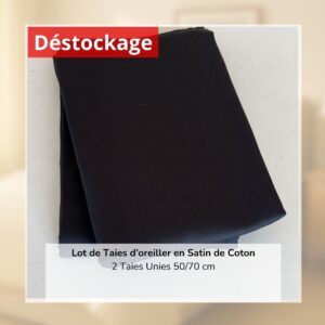 Déstockage! Lot de 2 Taies d’oreiller en Satin de Coton Noir Uni (50/70 cm)