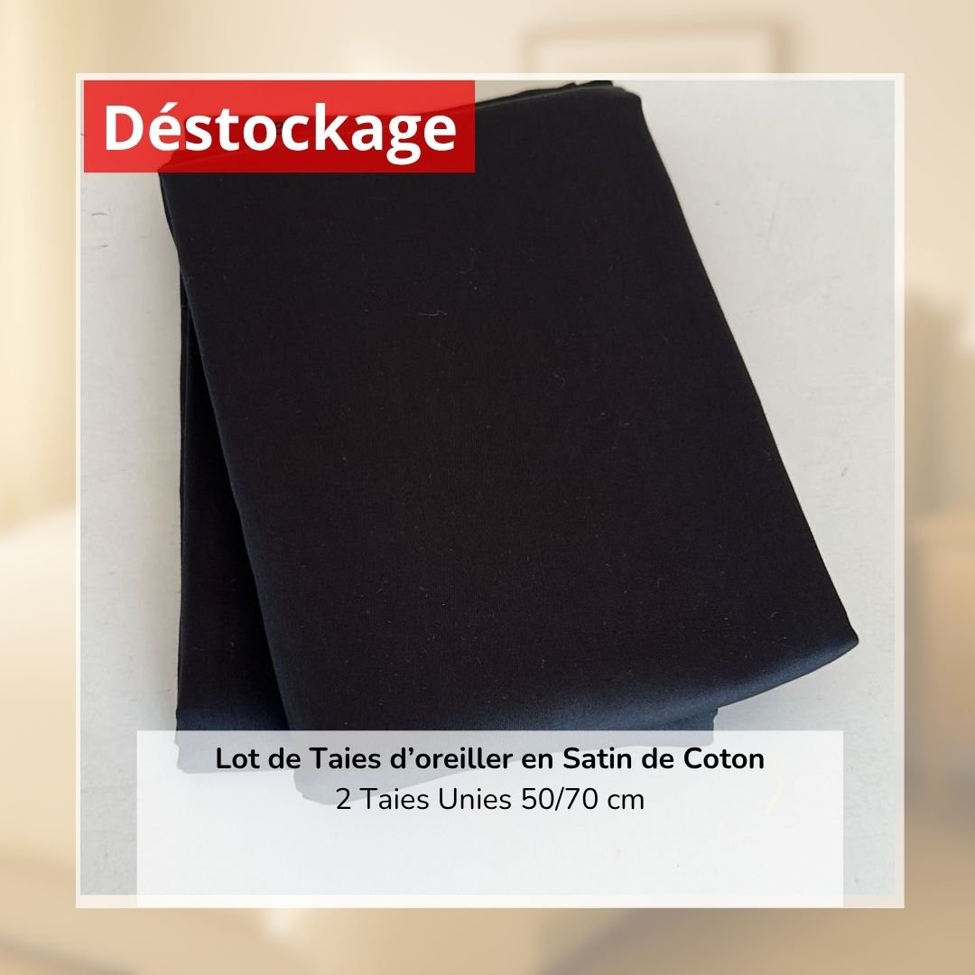 Déstockage! Lot de 2 Taies d’oreiller en Satin de Coton Noir Uni (50/70 cm) 1 Déstockage! Lot de 2 Taies d’oreiller en Satin de Coton Noir Uni (50/70 cm)