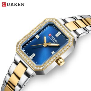 ⌚ Montre Femme Curren Élégance Luxe – Cadran Bleu & Finition Bicolore Or/Argent