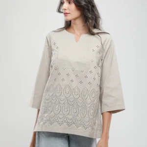 Blouse en popeline à broderie anglaise