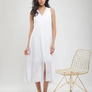 Robe midi sans manches brodée