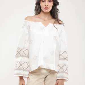 Blouse brodée manches larges