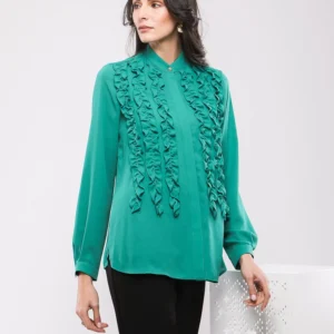 CHEMISE FLUIDE EN CRÊPE LÉGER À VOLANTS