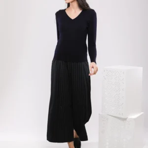 PANTALON LARGE PLISSÉ À RAYURES