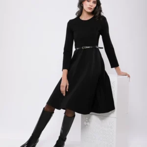 ROBE MIDI ÉVASÉE A MANCHES LONGUE