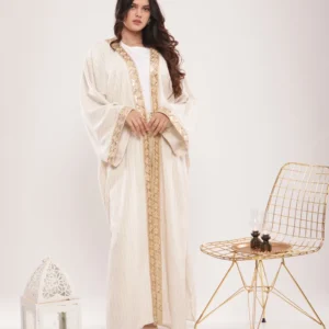 KIMONO LONG EN HAYEK À GALONS DORÉS