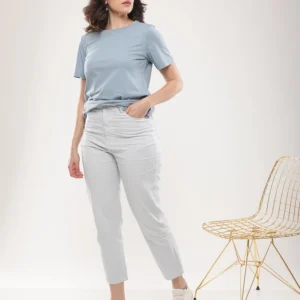 Pantalon droit taille haute crop