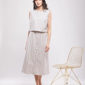 ENSEMBLE CROP TOP ET JUPE MIDI BOUTONNÉE EN LIN VISCOSE