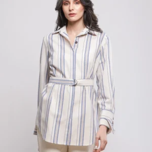 CHEMISE RAYÉE CEINTURÉE EN LIN VISCOSE