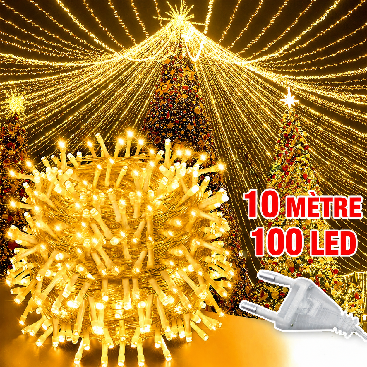 Guirlande Lumineuse LED 100 Lampes – 10 m – Blanc Chaud Clignotant 1 file afbba