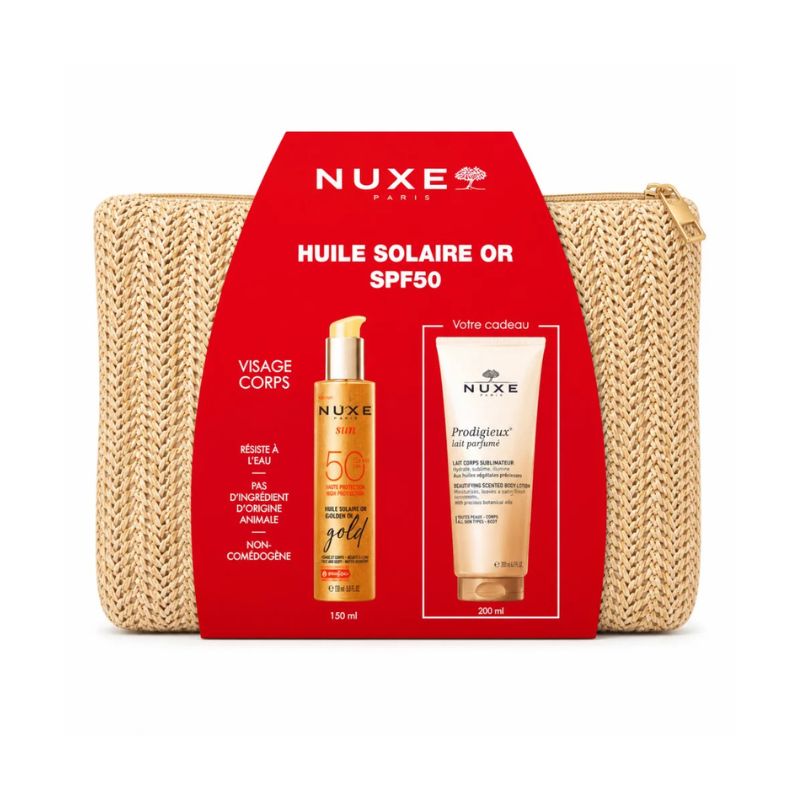 NUXE Huile Solaire OR SPF50+ & Lait de Corps Sublimateur 200ml avec Trousse Offerte 1 NUXE Huile Solaire OR SPF50+ & Lait de Corps Sublimateur 200ml avec Trousse Offerte