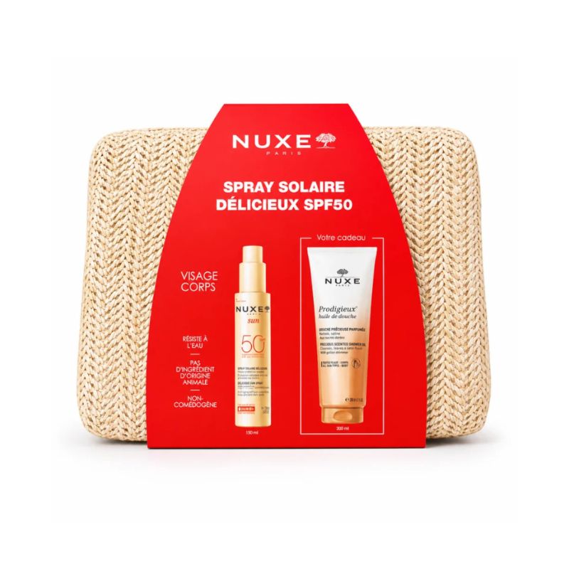 NUXE Spray Solaire Délicieux SPF50+ & Prodigieux Huile de Douche 200 ml Offerte avec Trousse Offerte 1 NUXE Spray Solaire Délicieux SPF50+ & Prodigieux Huile de Douche 200 ml Offerte avec Trousse Offerte