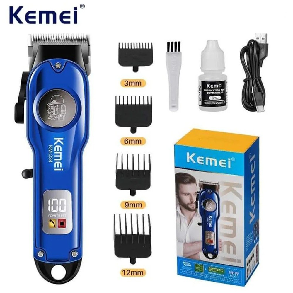 Tondeuse à cheveux professionnelle sans fil rechargeable à affichage LED Kemei KM-234- Bleu 1 Tondeuse à cheveux professionnelle sans fil rechargeable à affichage LED Kemei KM-234- Bleu