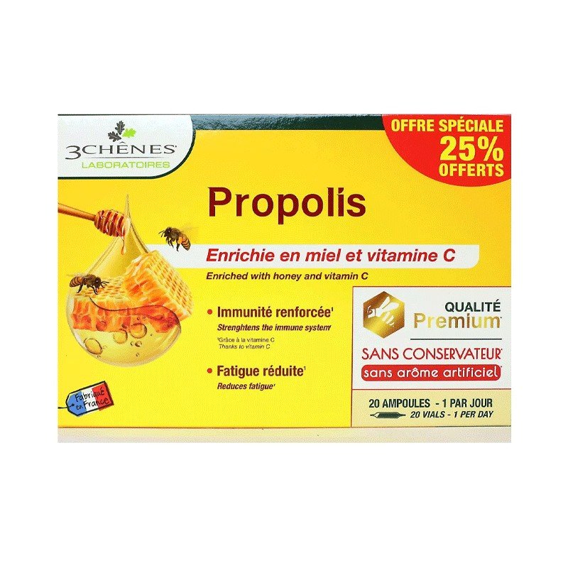 3 CHENES PROPOLIS 20 AMPOULES 10ML 1 chene propolis ampoules de ml