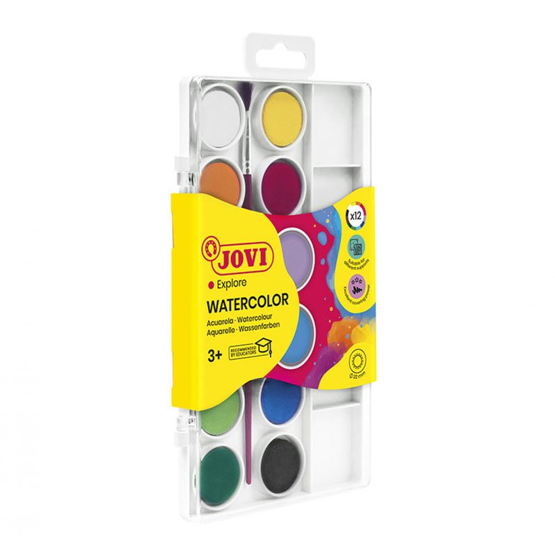Box De 12 Aquarelle Pastilles 22 mm JOVI Avec Pinceau - Couleurs Assortis 1 Box De 12 Aquarelle Pastilles 22 mm JOVI Avec Pinceau - Couleurs Assortis