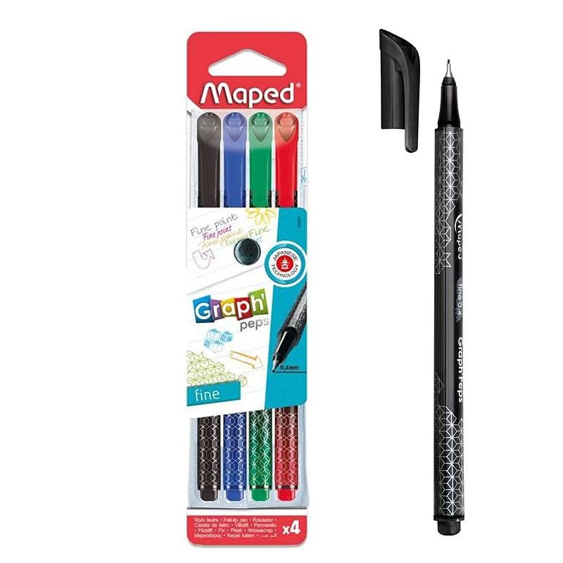 Pack De 4 Stylos Feutres MAPED Graph'Peps - Couleurs Assortis 1 Pack De 4 Stylos Feutres MAPED Graph'Peps - Couleurs Assortis