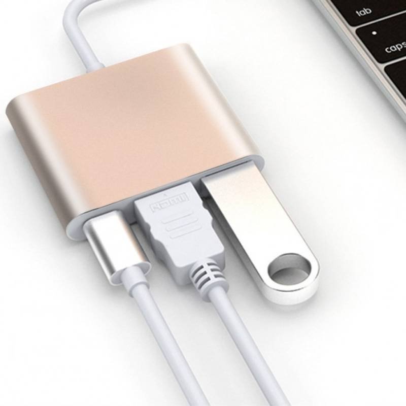 Adaptateur USB Type C vers HDMI, USB 3.0, USB-C - Gold 3 adaptateur usb type c vers hdmi usb usb c gold